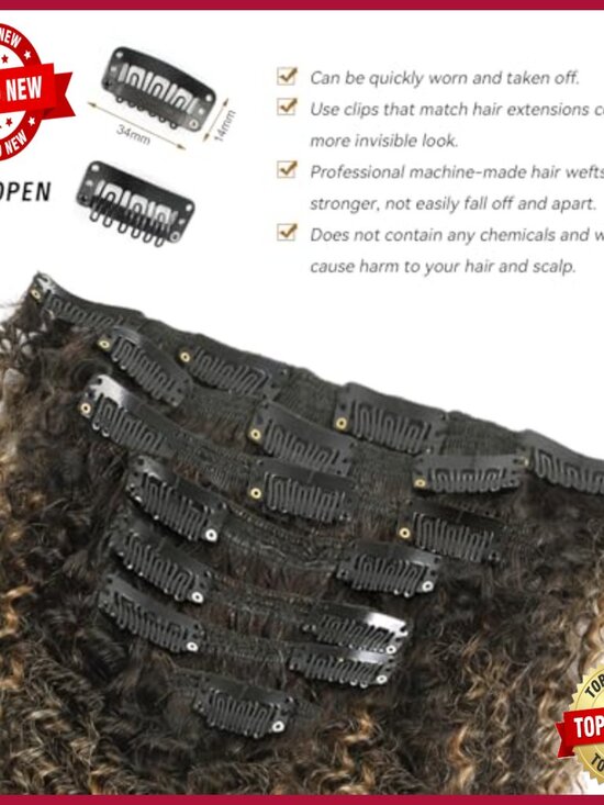 Curly Clip-In Hair Extensions 16 Inch Remy Human Hair 120g main image 4